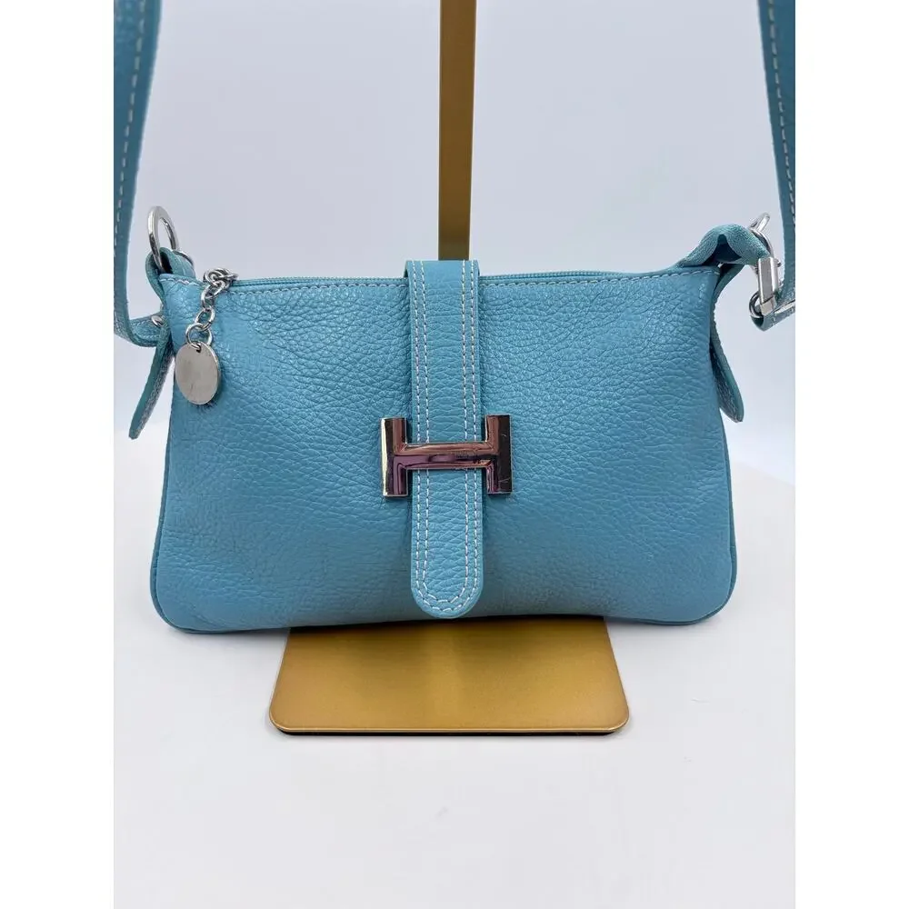 Vera Pelle Italian Baby Blue Crossbody purse